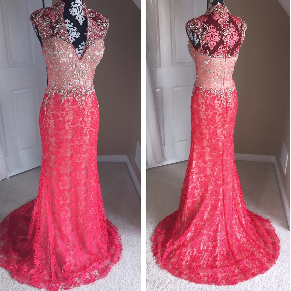 Mac Duggal Red/pink Lace Gown